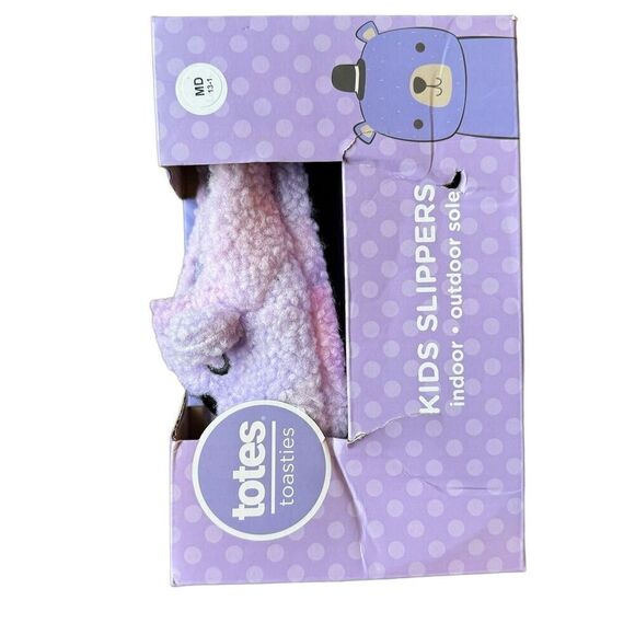 Totes Toasties Kids' Teddy Bear  Purple Fleece Slippers MD Size 13-1 - Picture 5 of 14